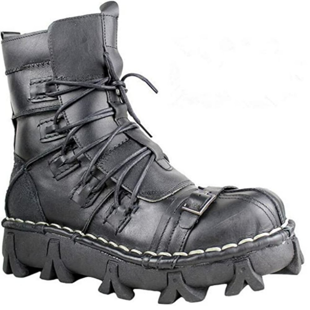 Genuine Leather Boots Lace-up  Punk Motorcycle Boots
